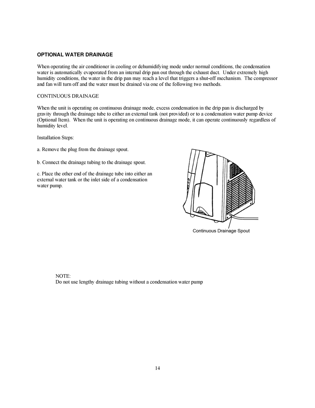 Soleus Air KY-32E owner manual Optional Water Drainage, Continuous Drainage 