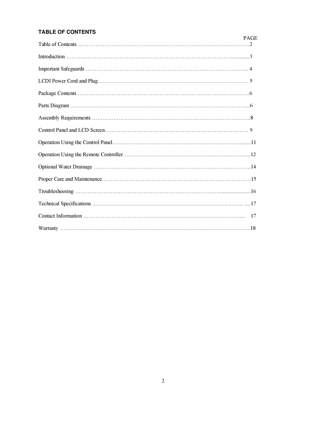 Soleus Air KY-32E owner manual Table of Contents 