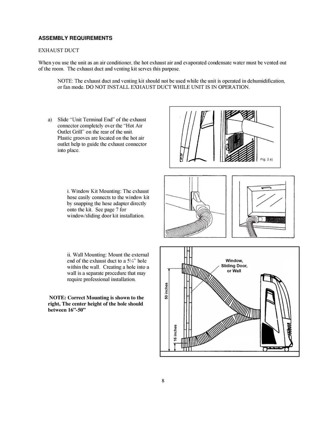 Soleus Air KY-32E owner manual Assembly Requirements, Exhaust Duct 