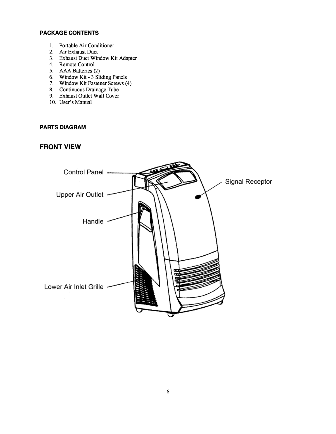 Soleus Air KY-32E owner manual Front View, Package Contents, Parts Diagram 