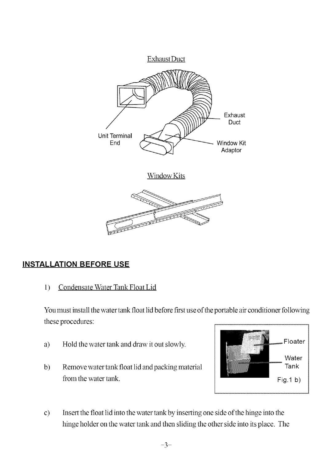 Soleus Air KY-32U user manual WindowKits, Exhaust Duct, Installation Before Use 
