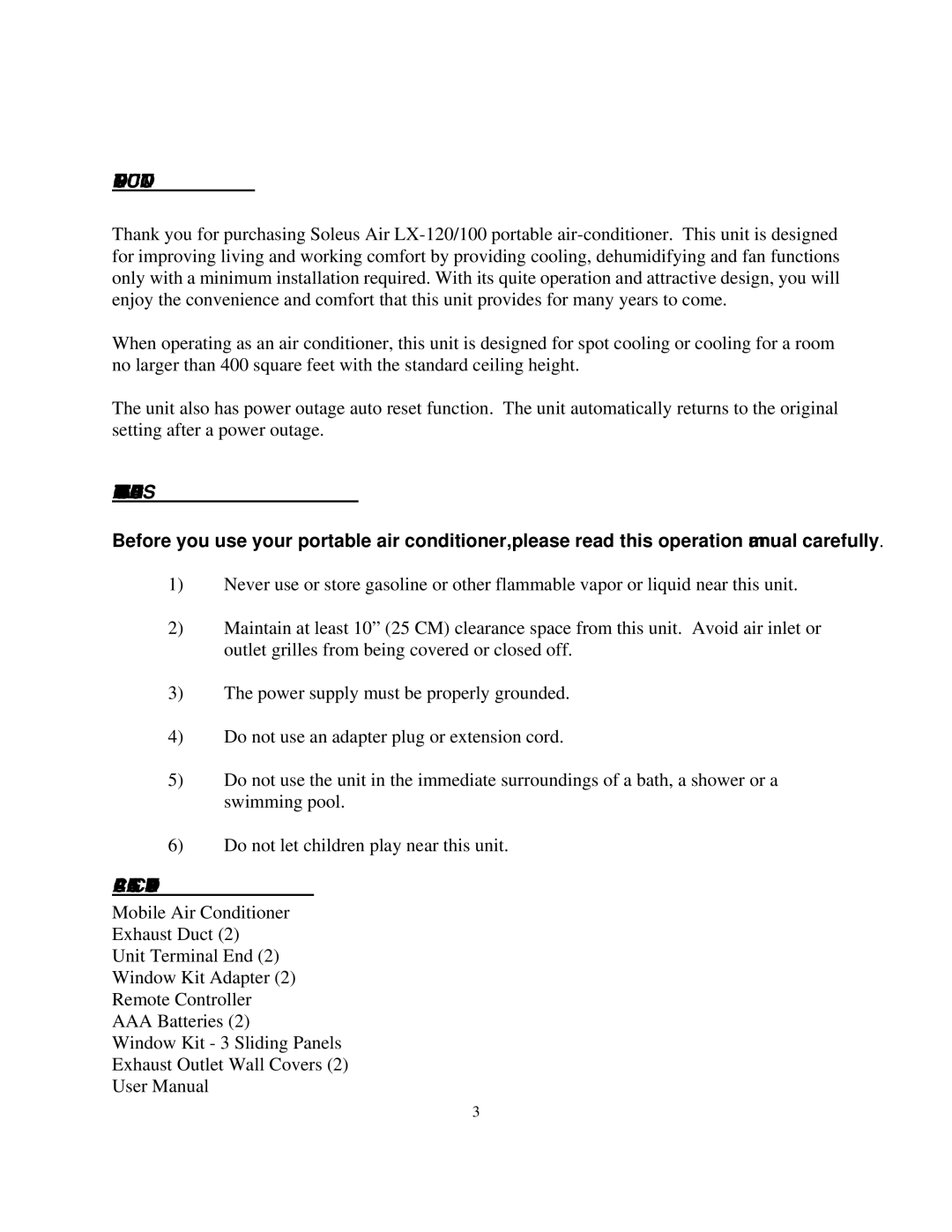 Soleus Air LX-100 owner manual Introduction, Important Safeguards, Package Contains 