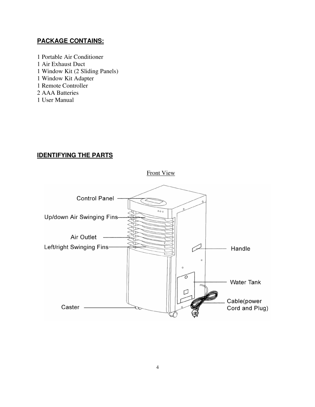 Soleus Air MA-9000AH owner manual Package Contains, Identifying the Parts 