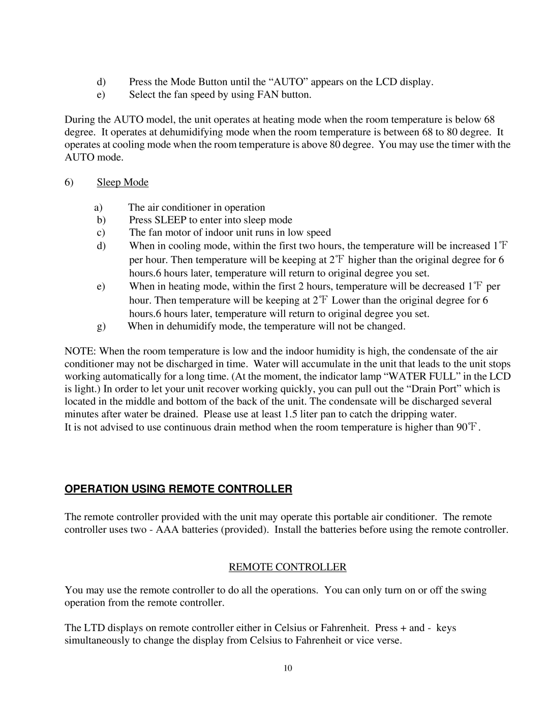 Soleus Air MAC-10K, MAC-12K owner manual Operation Using Remote Controller 