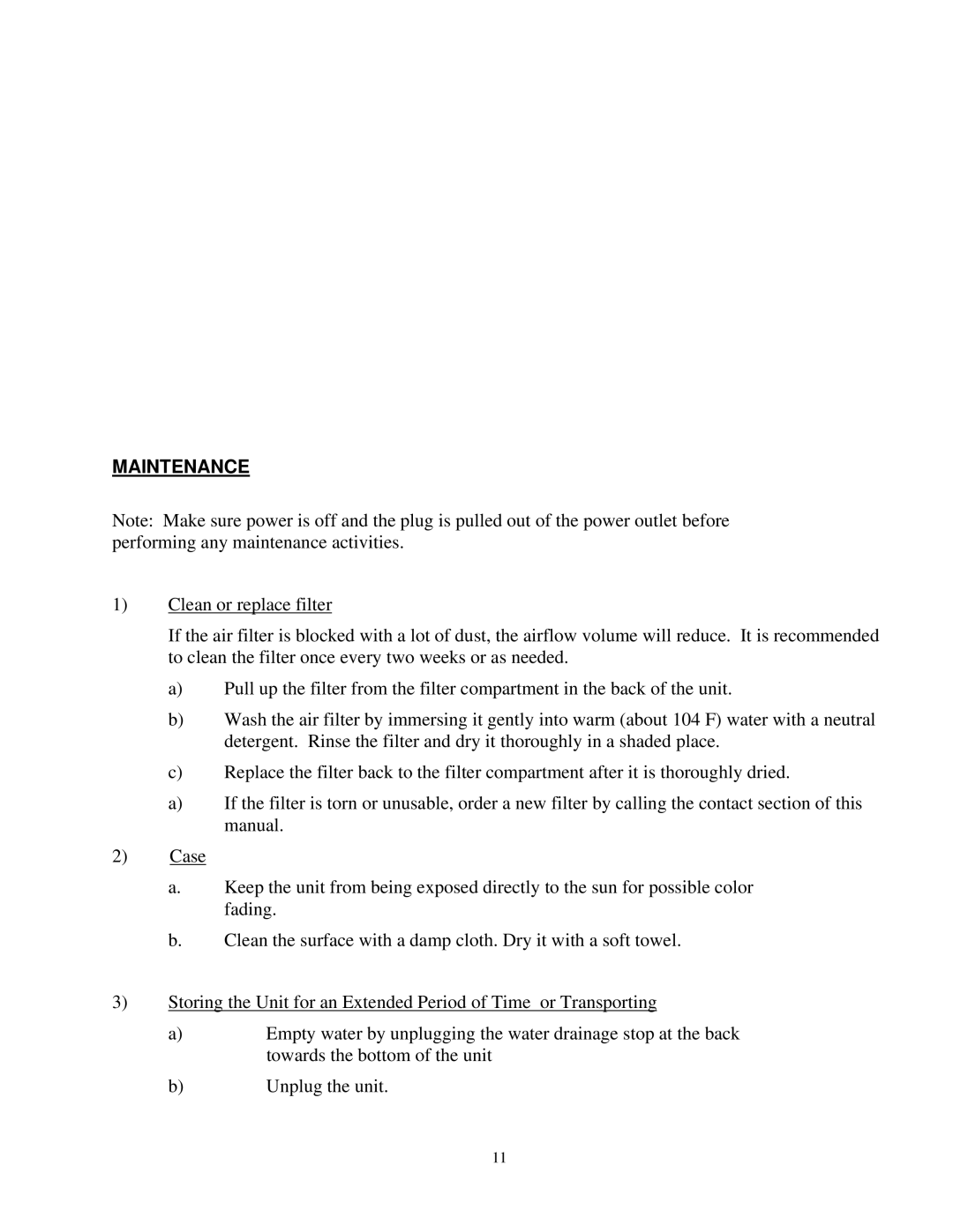 Soleus Air MAC-12K, MAC-10K owner manual Maintenance 