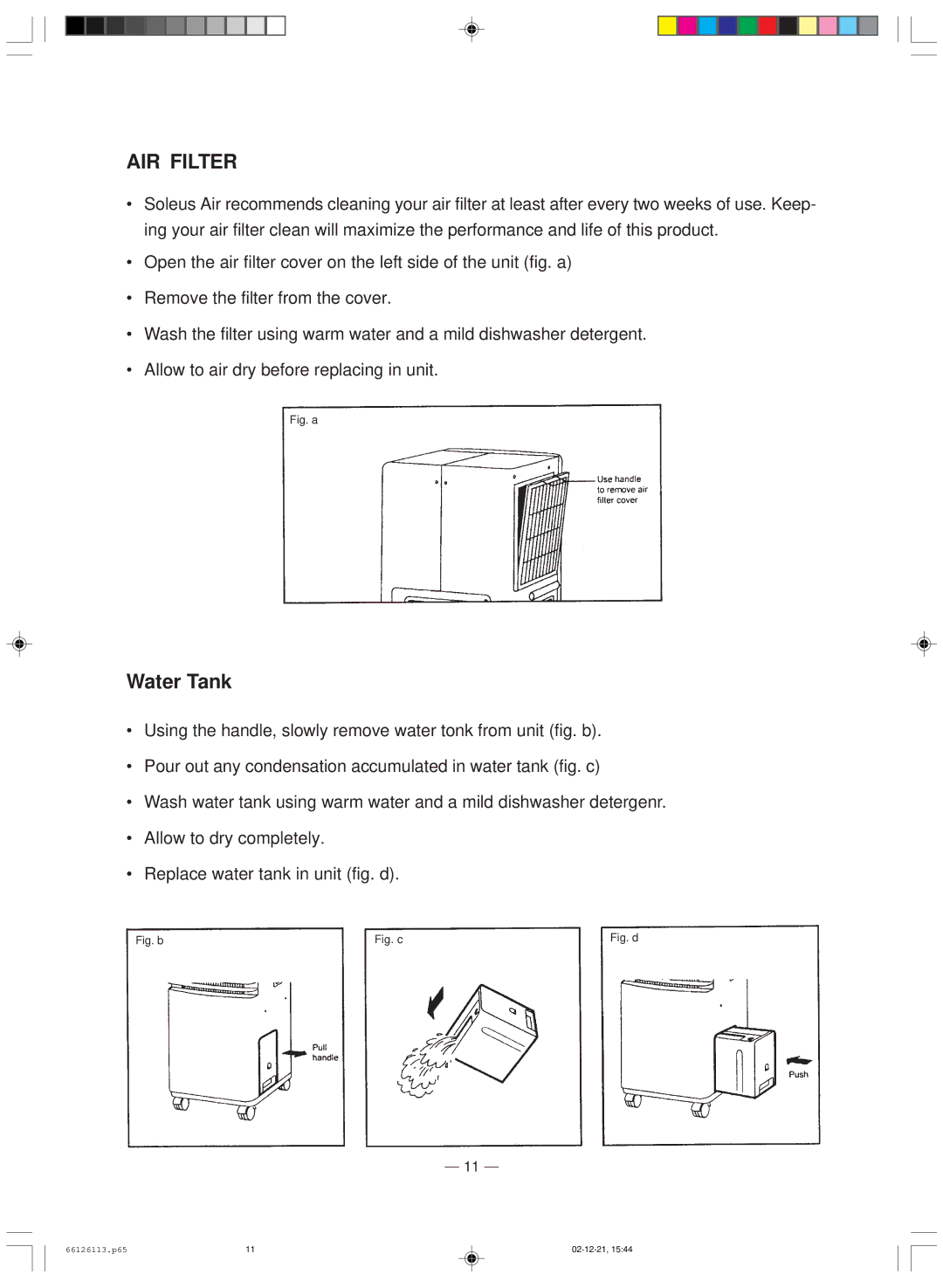 Soleus Air MAC 7500 owner manual AIR Filter, Water Tank 