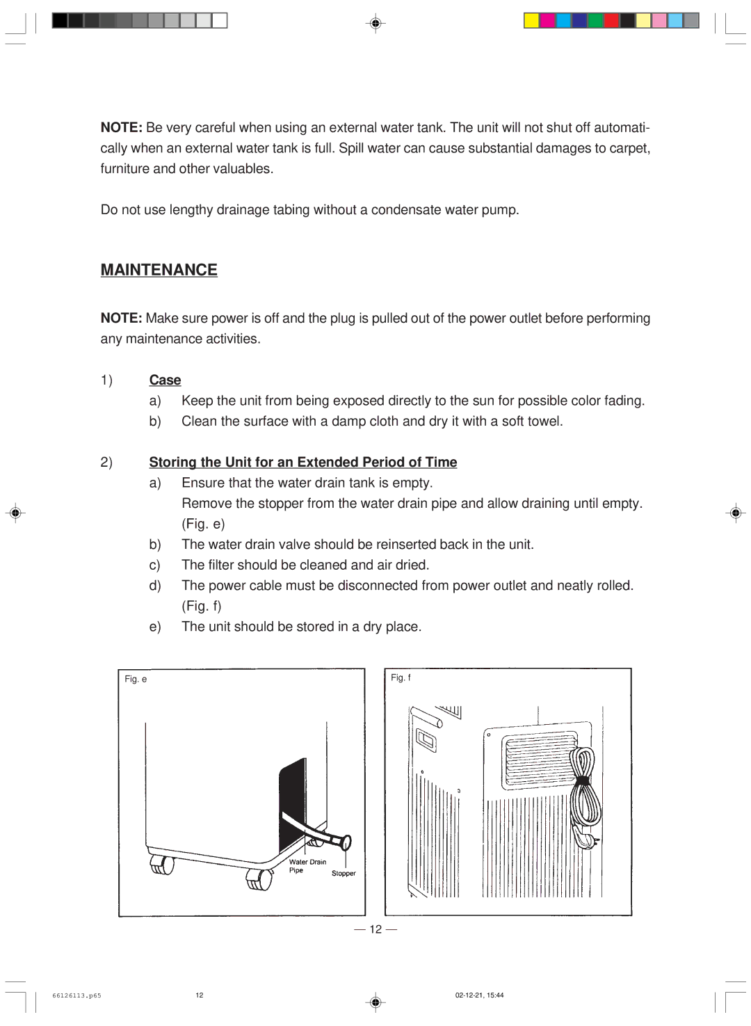 Soleus Air MAC 7500 owner manual Maintenance, Case, Storing the Unit for an Extended Period of Time 