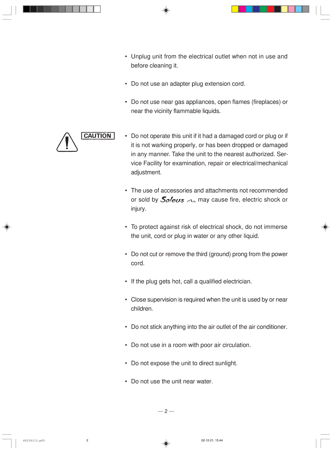 Soleus Air MAC 7500 owner manual 02-12-21 