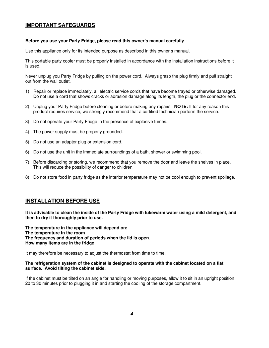 Soleus Air MC-88 owner manual Important Safeguards, Installation Before USE 