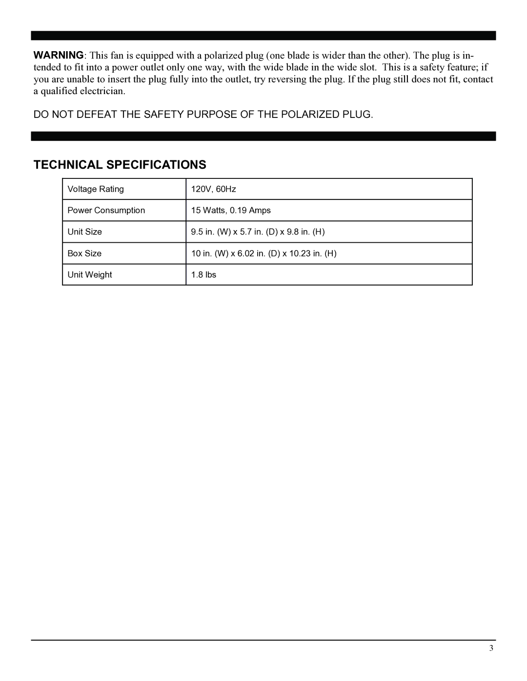 Soleus Air Model No: FT1-20-10 manual Technical Specifications 