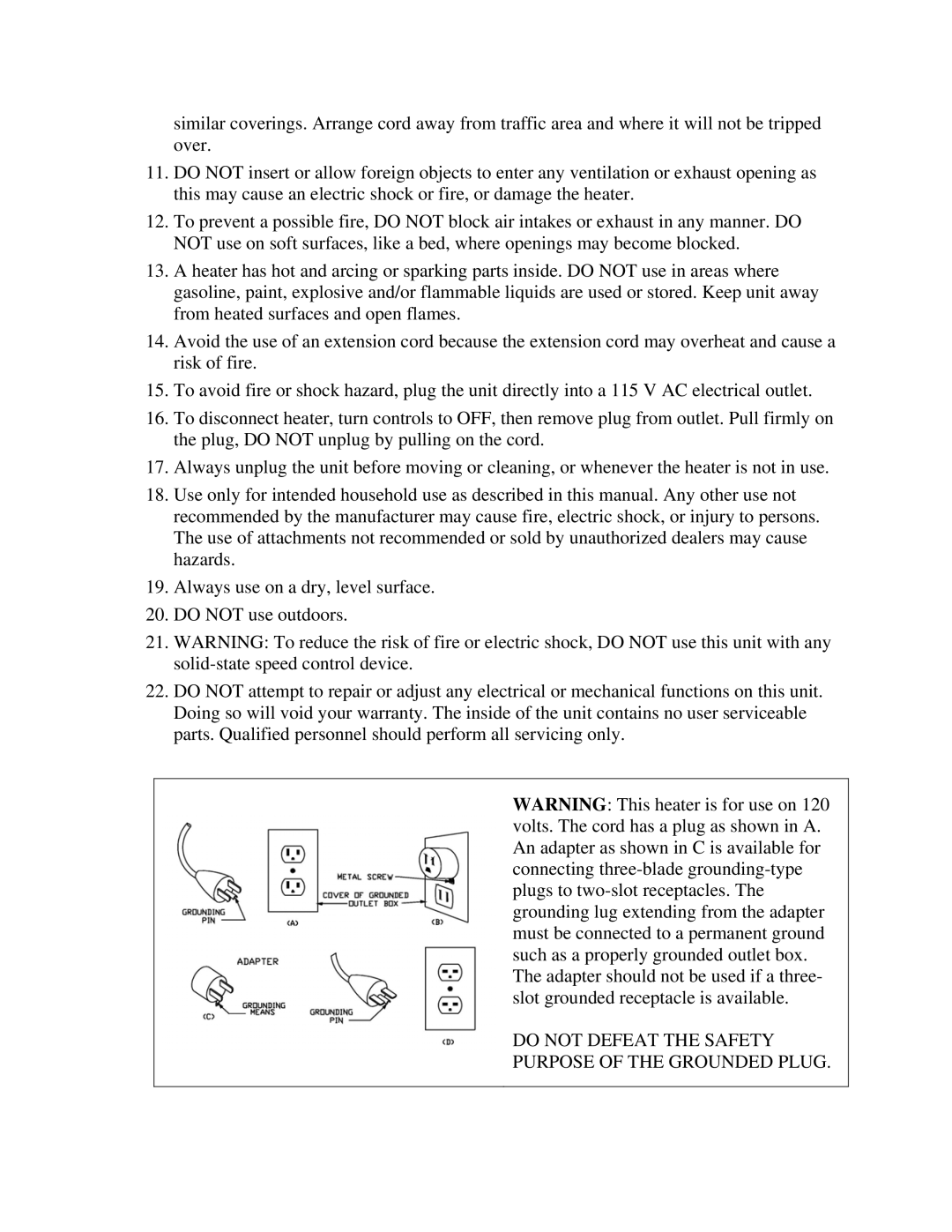 Soleus Air MS-23S owner manual Do not Defeat the Safety Purpose of the Grounded Plug 