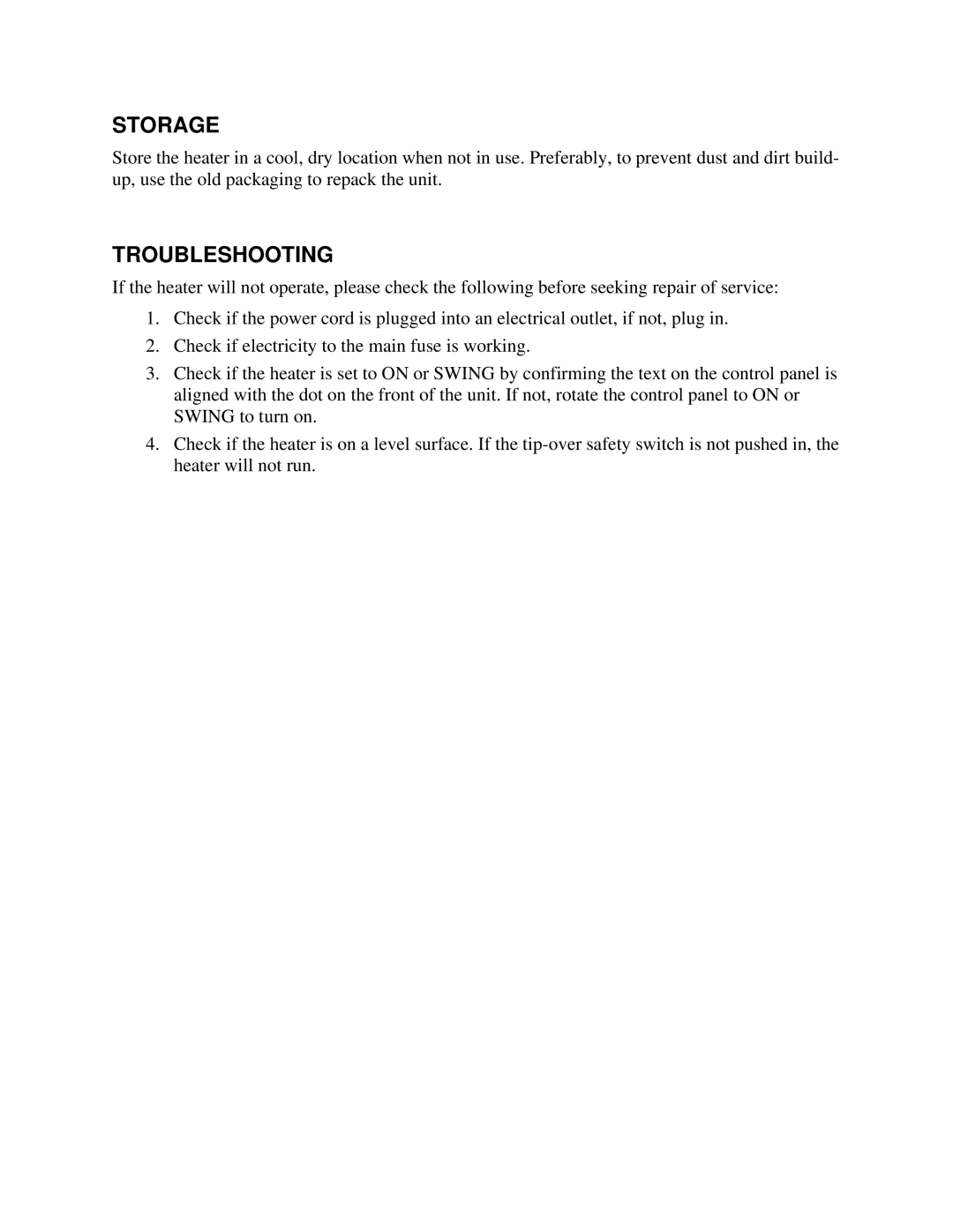 Soleus Air MS-23S owner manual Storage, Troubleshooting 