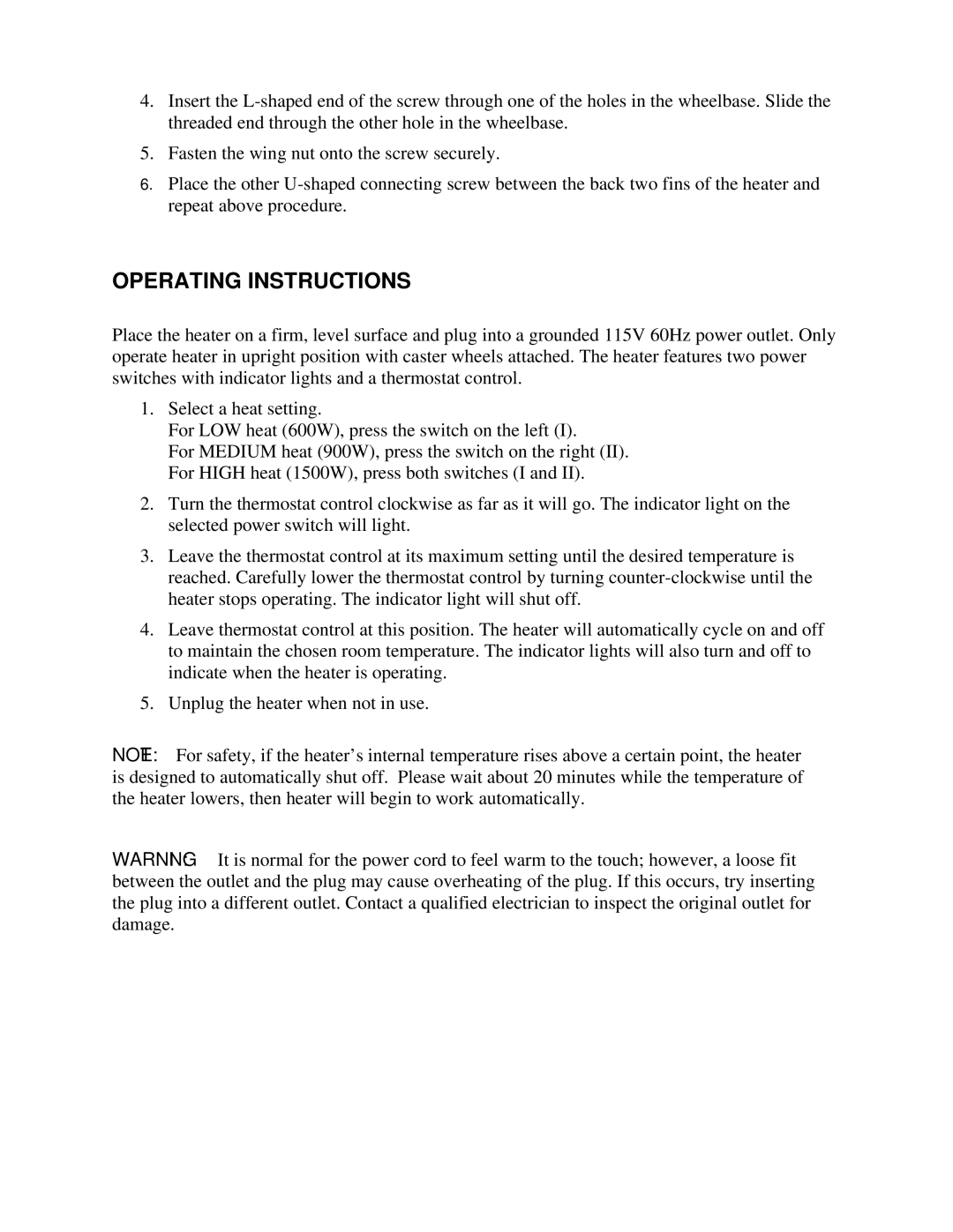 Soleus Air NDY-15 owner manual Operating Instructions 