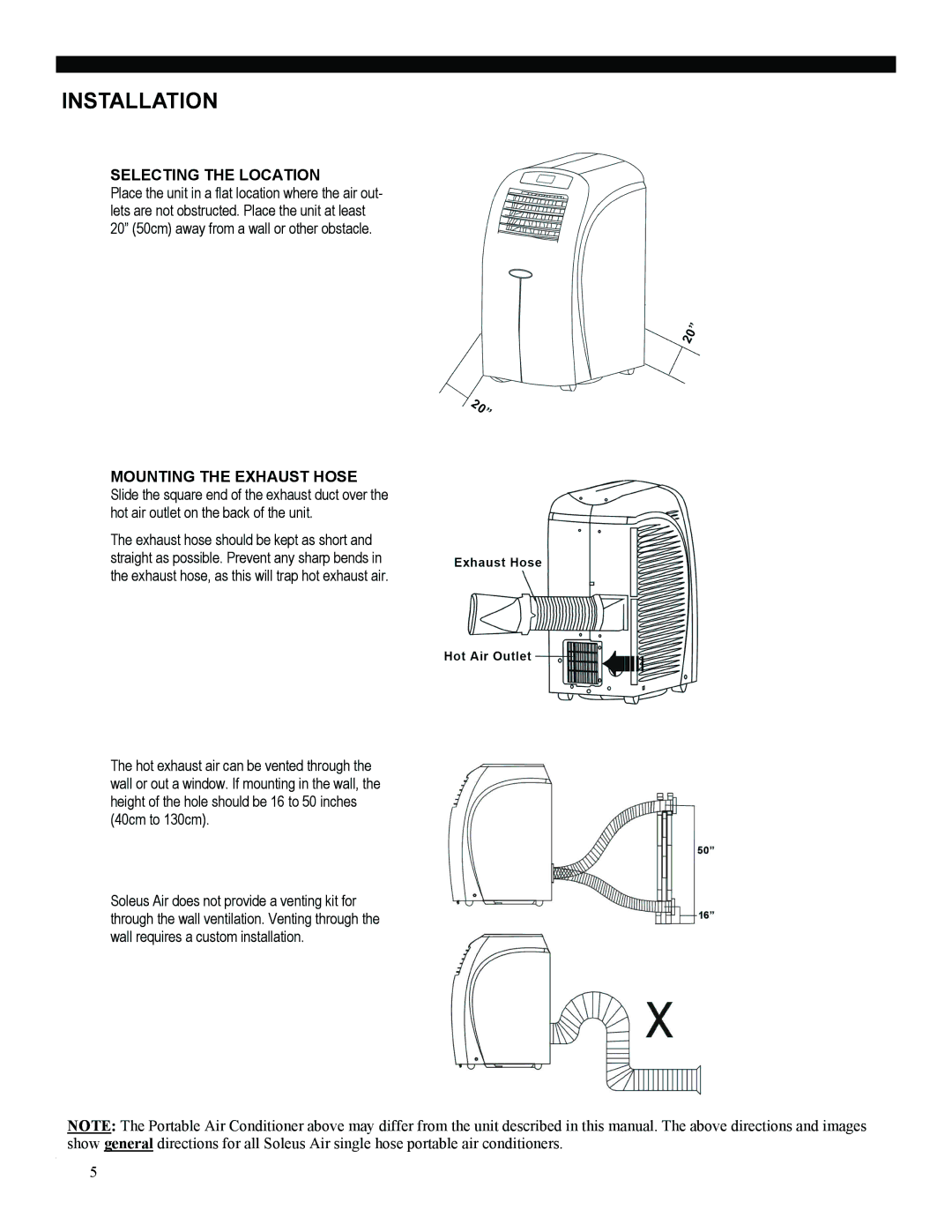 Soleus Air 3046364, PA1-10R-32 manual Installation, Selecting the Location 