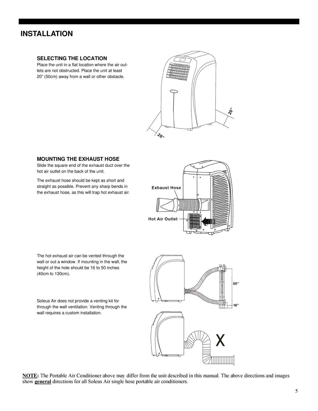 Soleus Air PA1-14R-32, PA1-12R-32 manual Installation, Selecting the Location 