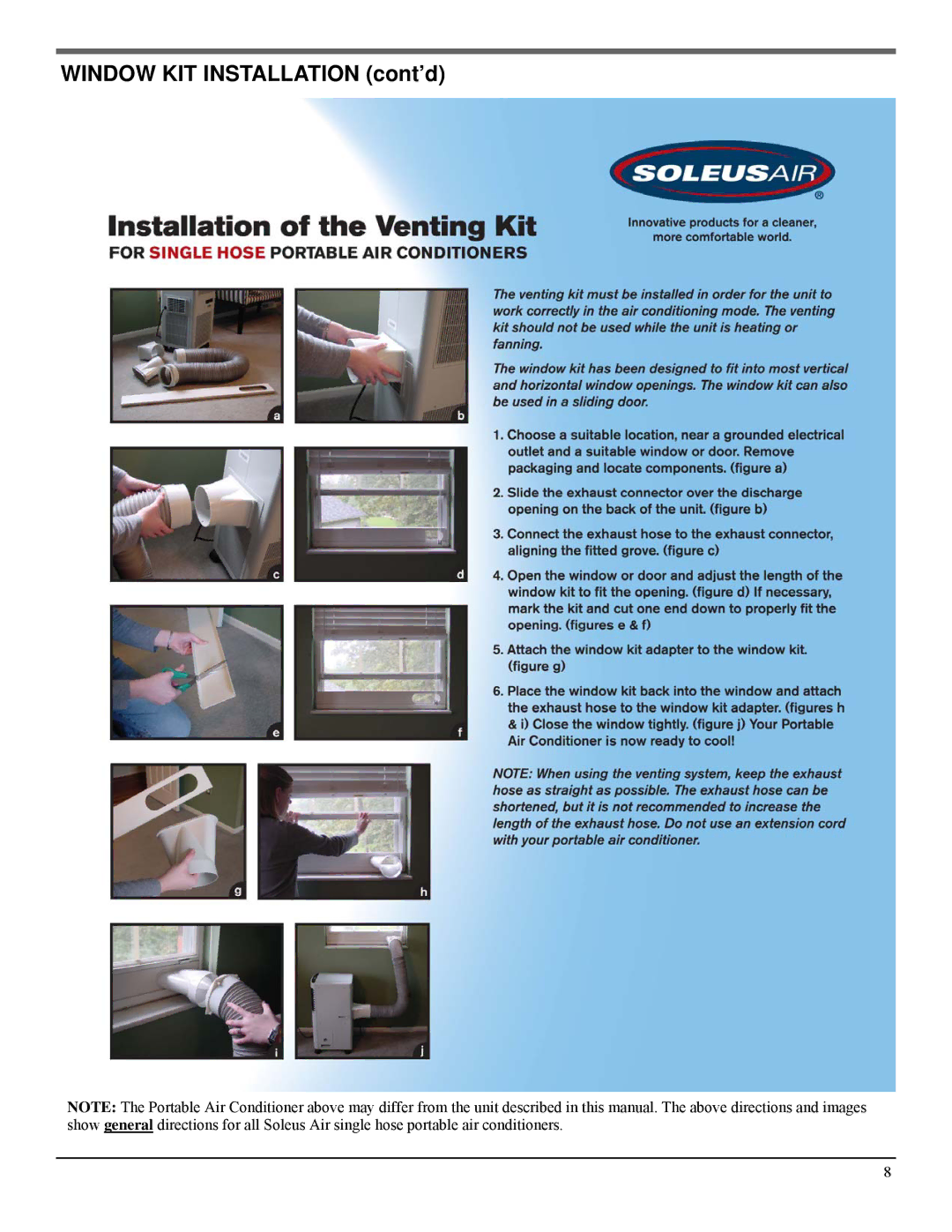 Soleus Air PA1-12R-32, PA1-14R-32 manual Window KIT Installation cont’d 