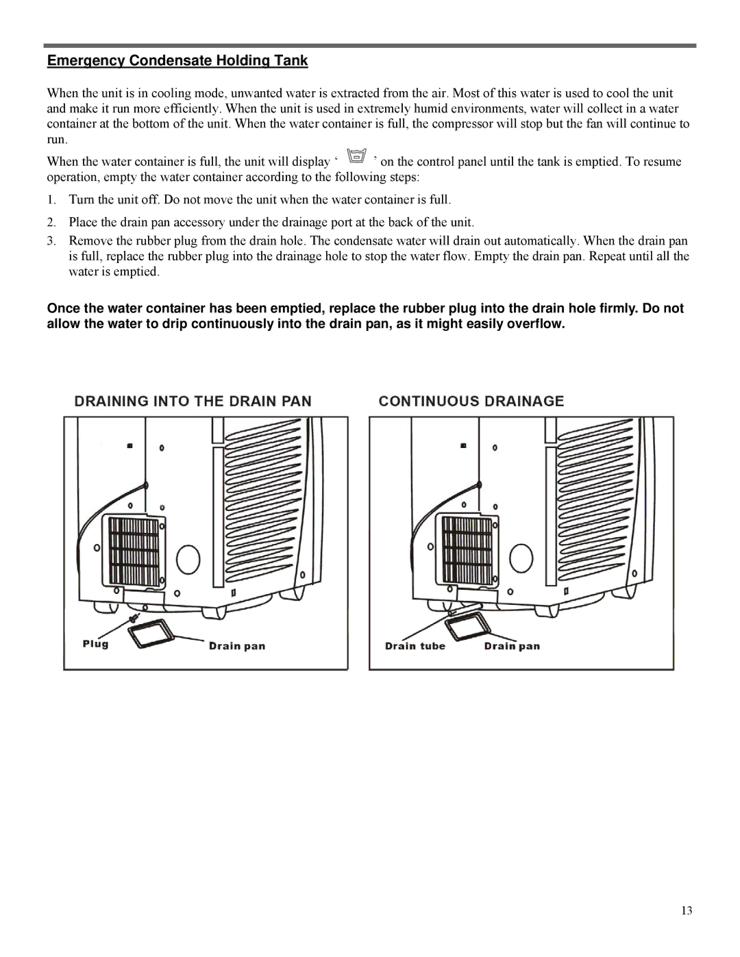 Soleus Air PE2-07R-62 manual Emergency Condensate Holding Tank 