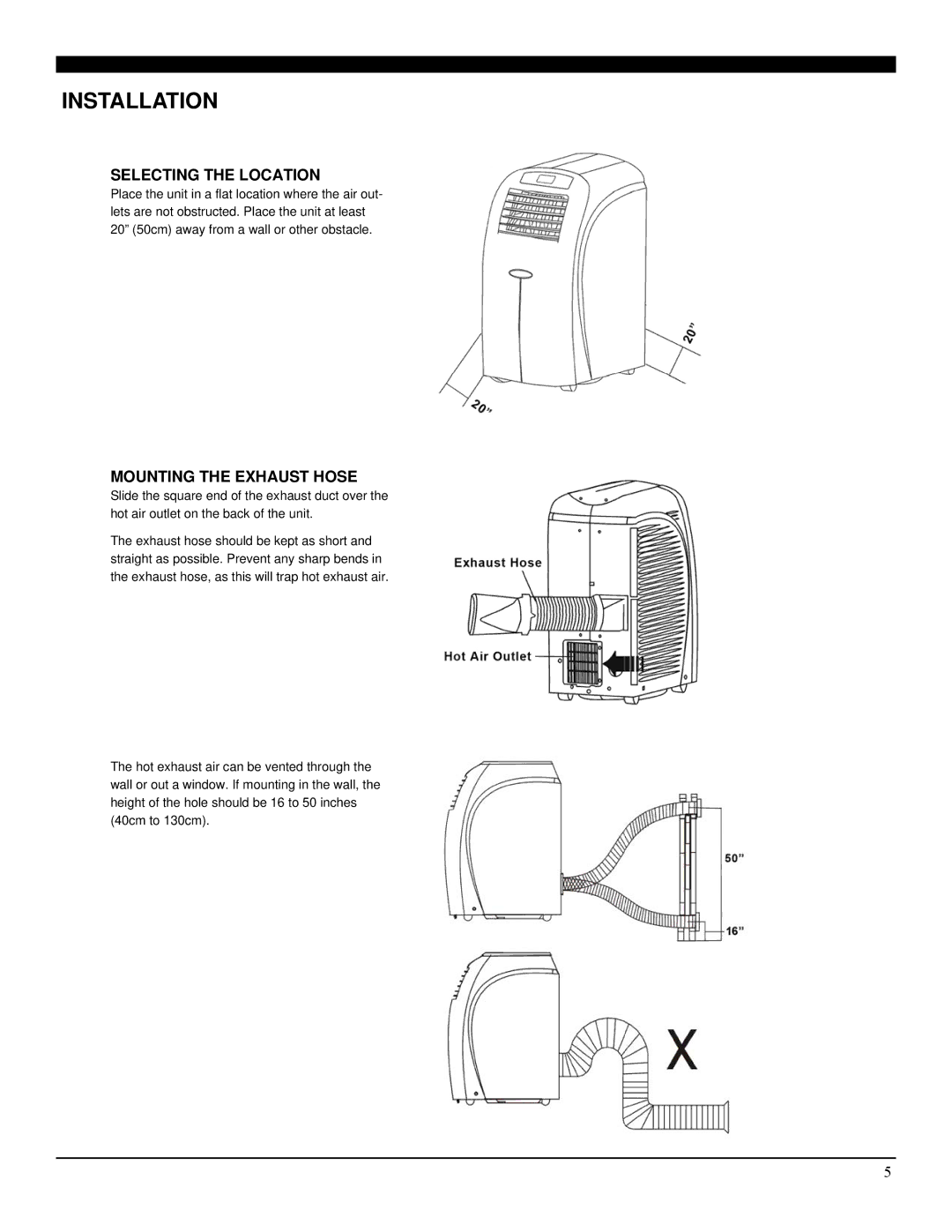 Soleus Air PE2-07R-62 manual Installation, Selecting the Location 