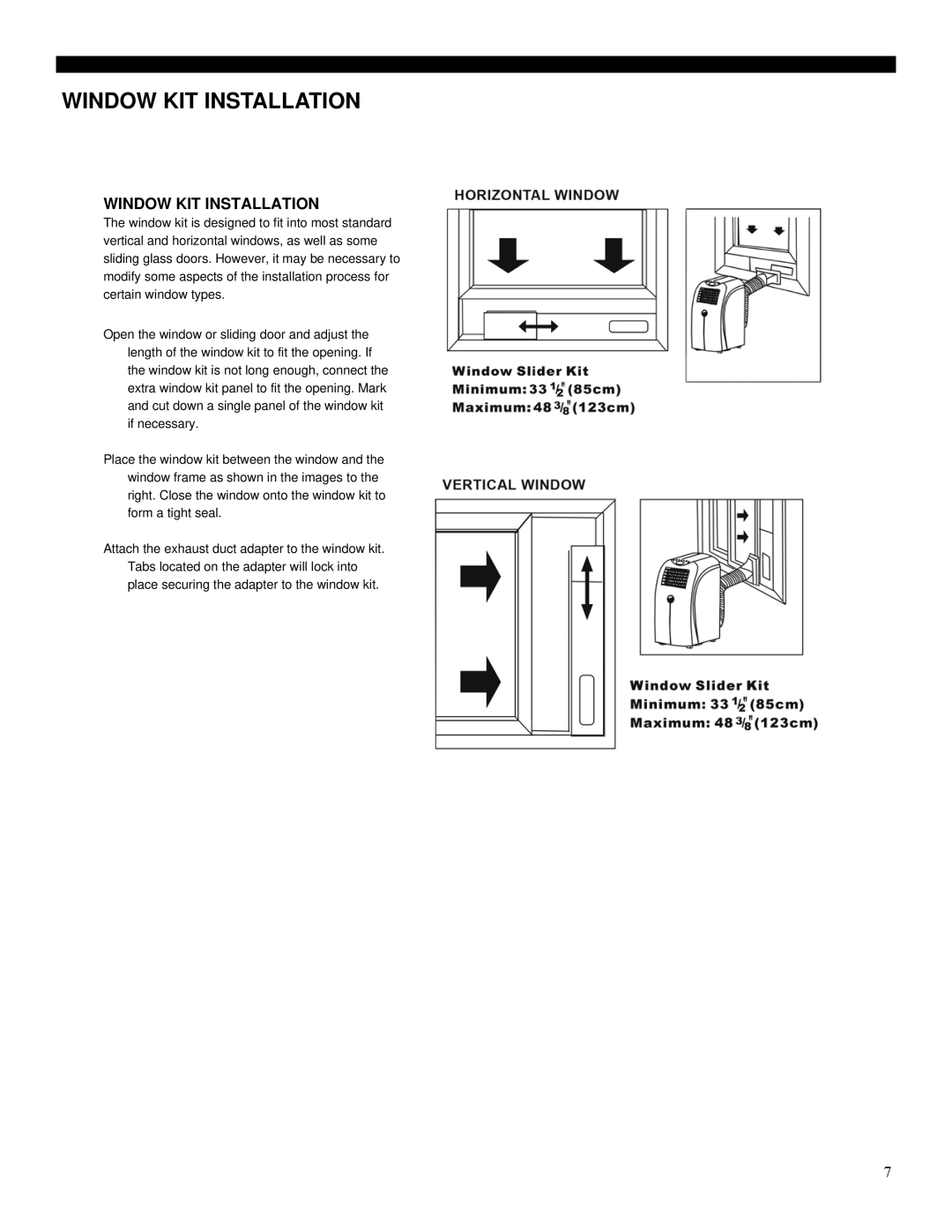 Soleus Air PE2-07R-62 manual Window KIT Installation 