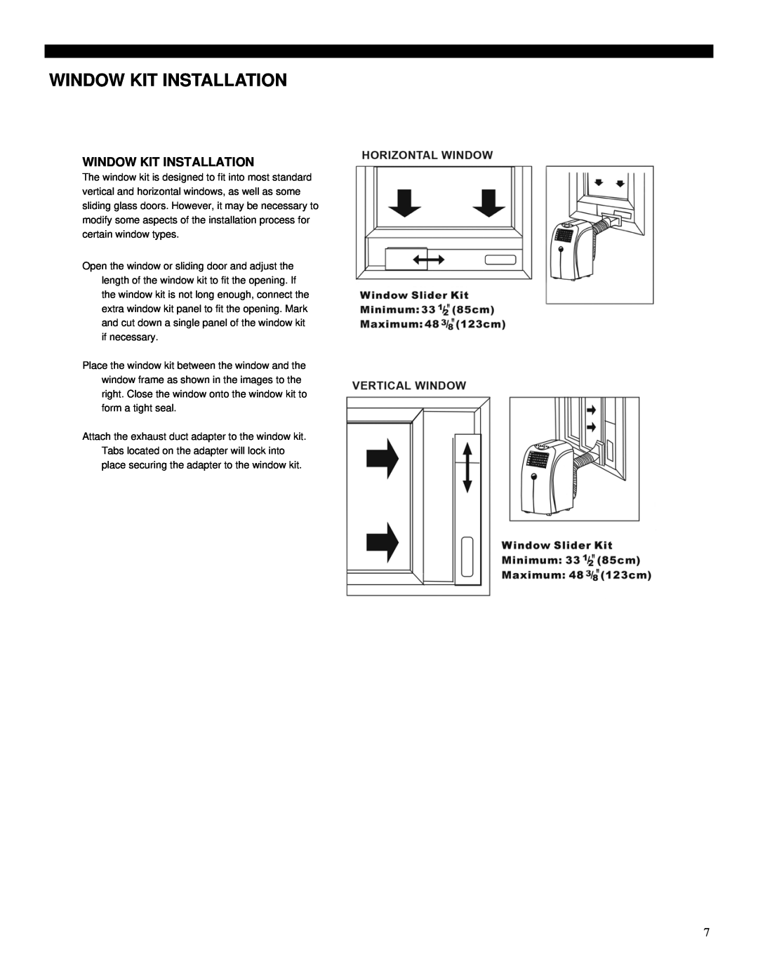 Soleus Air PE2-07R-62 manual Window Kit Installation 