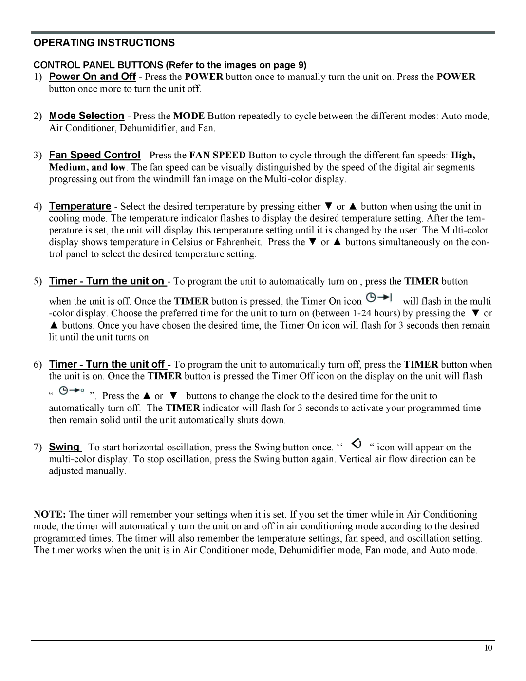 Soleus Air PE2-10R-32, PE2-08R-62 manual Operating Instructions 