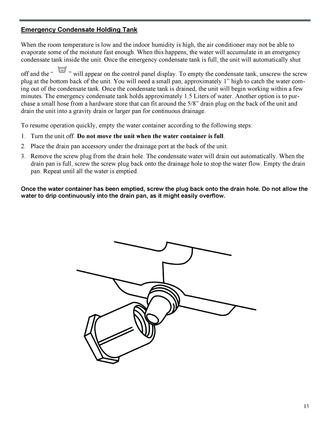 Soleus Air PE2-08R-62, PE2-10R-32 manual Emergency Condensate Holding Tank 