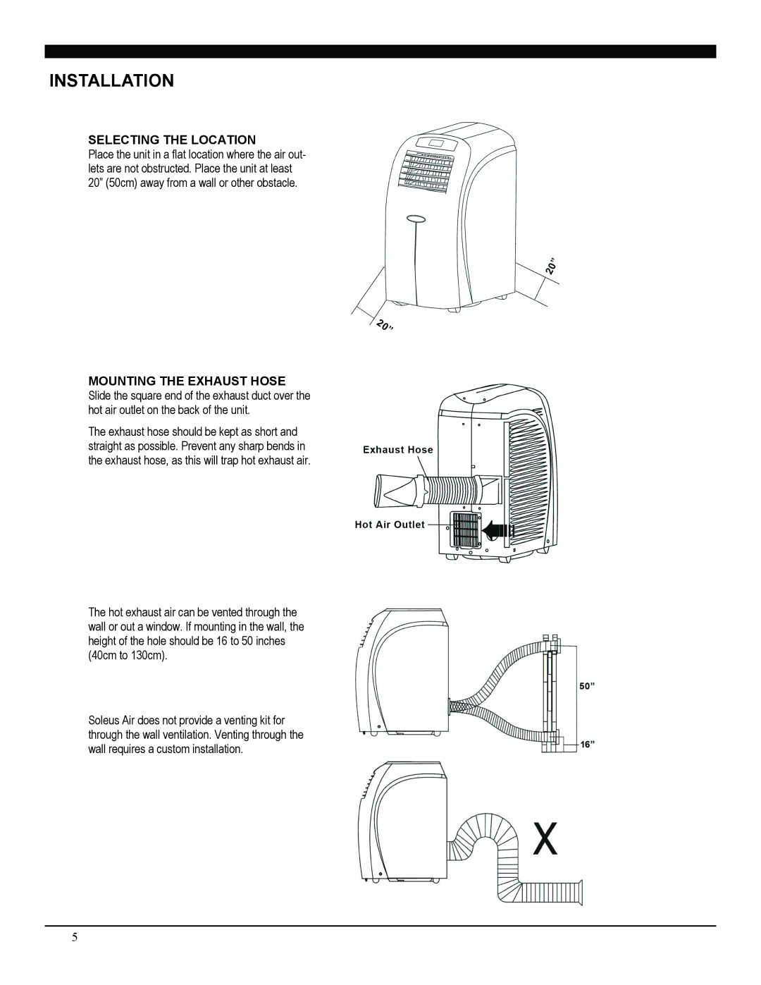 Soleus Air PE2-08R-62, PE2-10R-32 manual Installation, Selecting the Location 