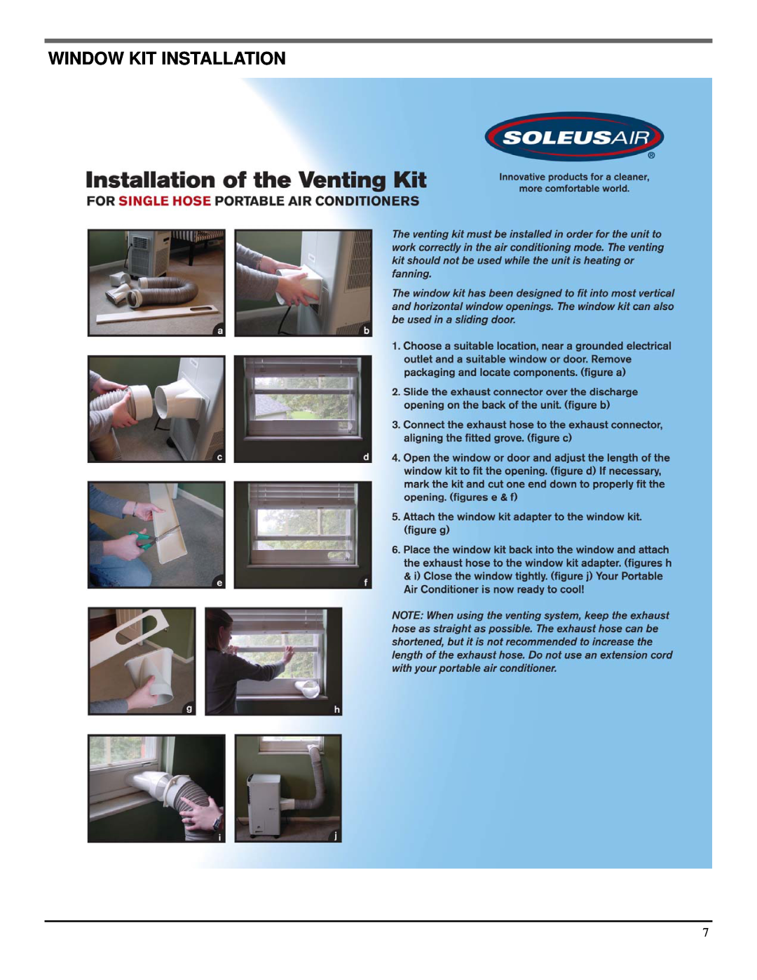 Soleus Air PE4-11R-03 manual Window Kit Installation 