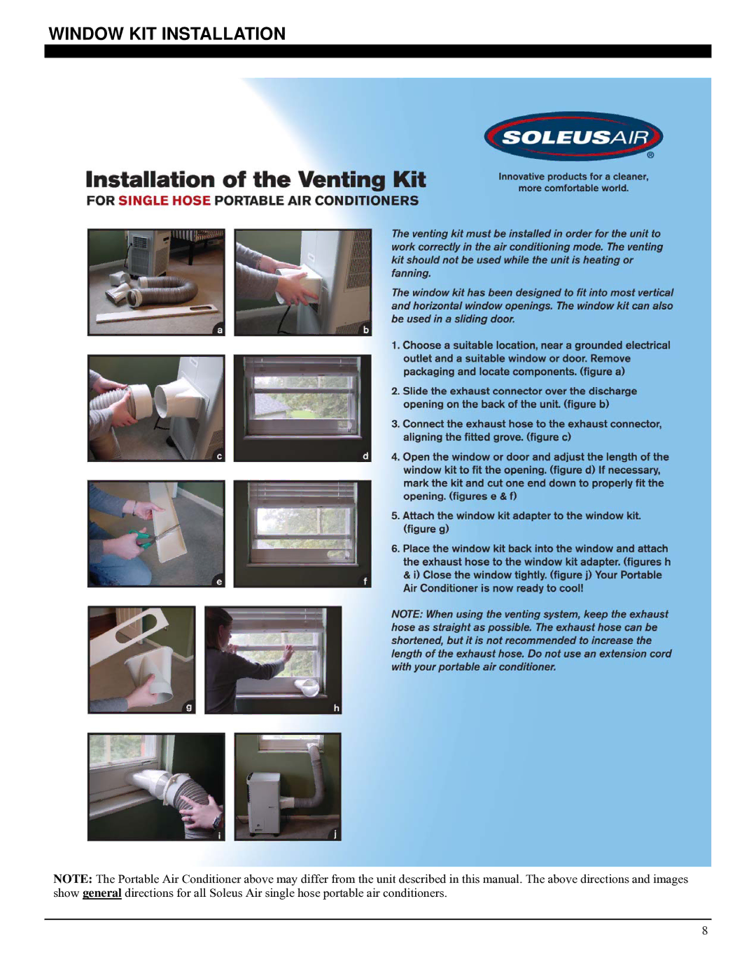 Soleus Air PE7-10R-03 operating instructions Window KIT Installation 