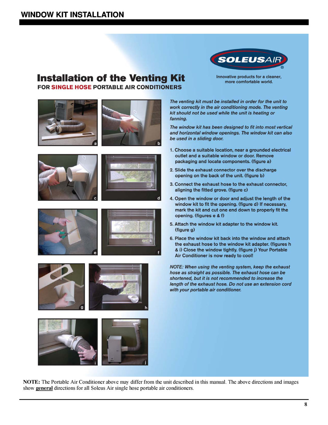 Soleus Air PE7-10R-03 operating instructions Window Kit Installation 