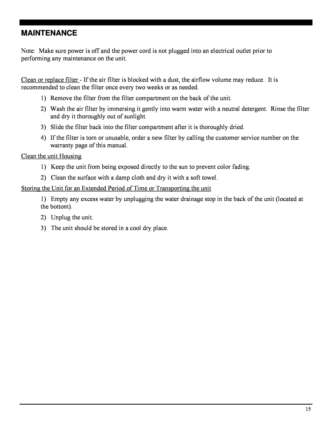 Soleus Air PH-3-12R-03 operating instructions Maintenance 