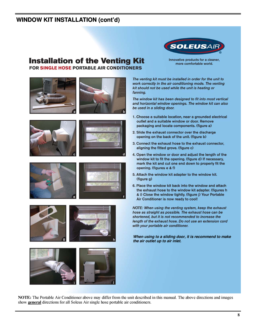 Soleus Air PH-3-12R-03 operating instructions WINDOW KIT INSTALLATION cont’d 