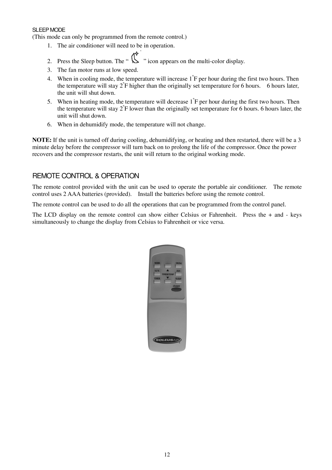 Soleus Air PH1-10R-03, PH1-12R-03, PH1-14R-03 owner manual Remote Control & Operation, Sleep Mode 