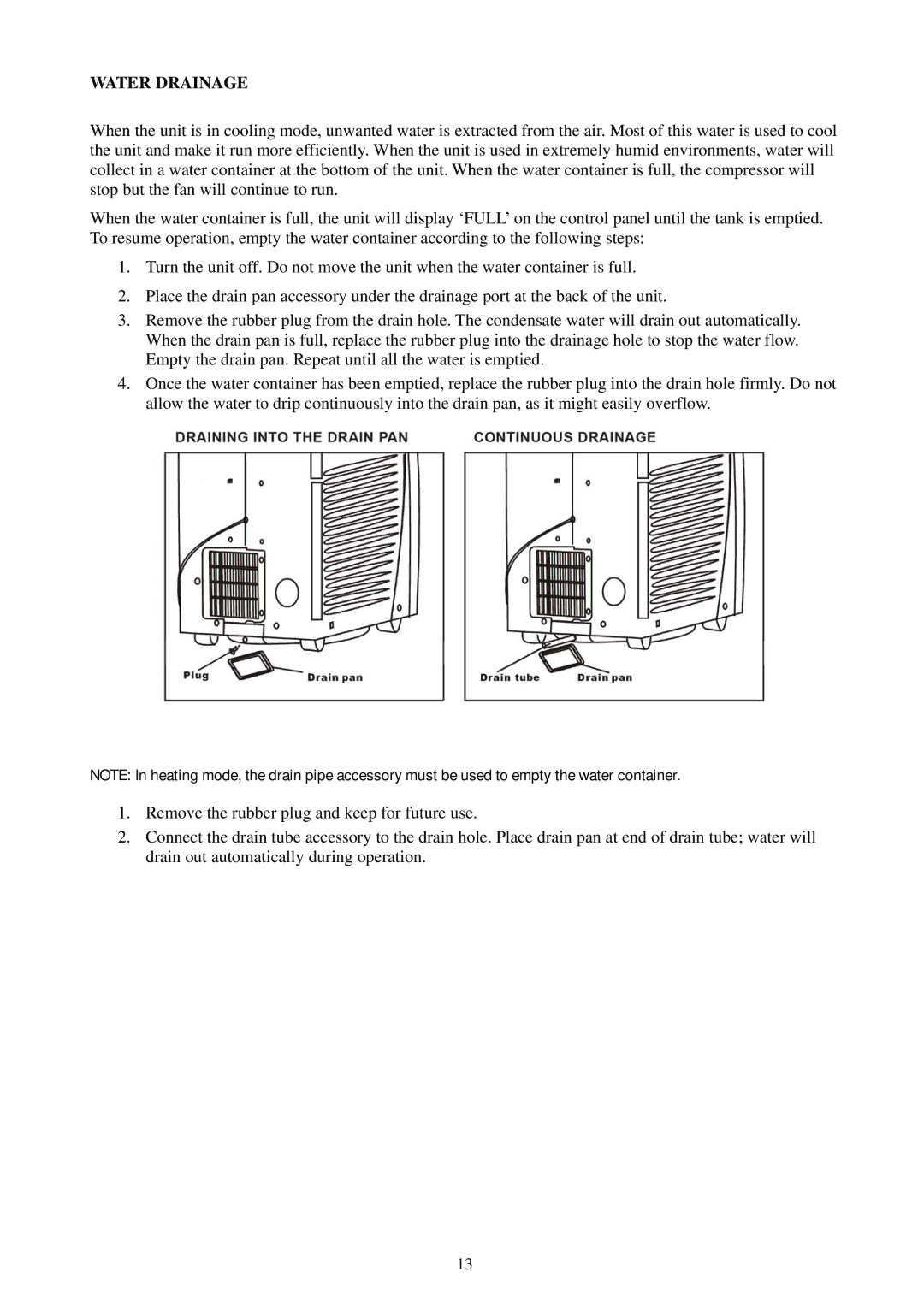 Soleus Air PH1-12R-03, PH1-10R-03, PH1-14R-03 owner manual Water Drainage 