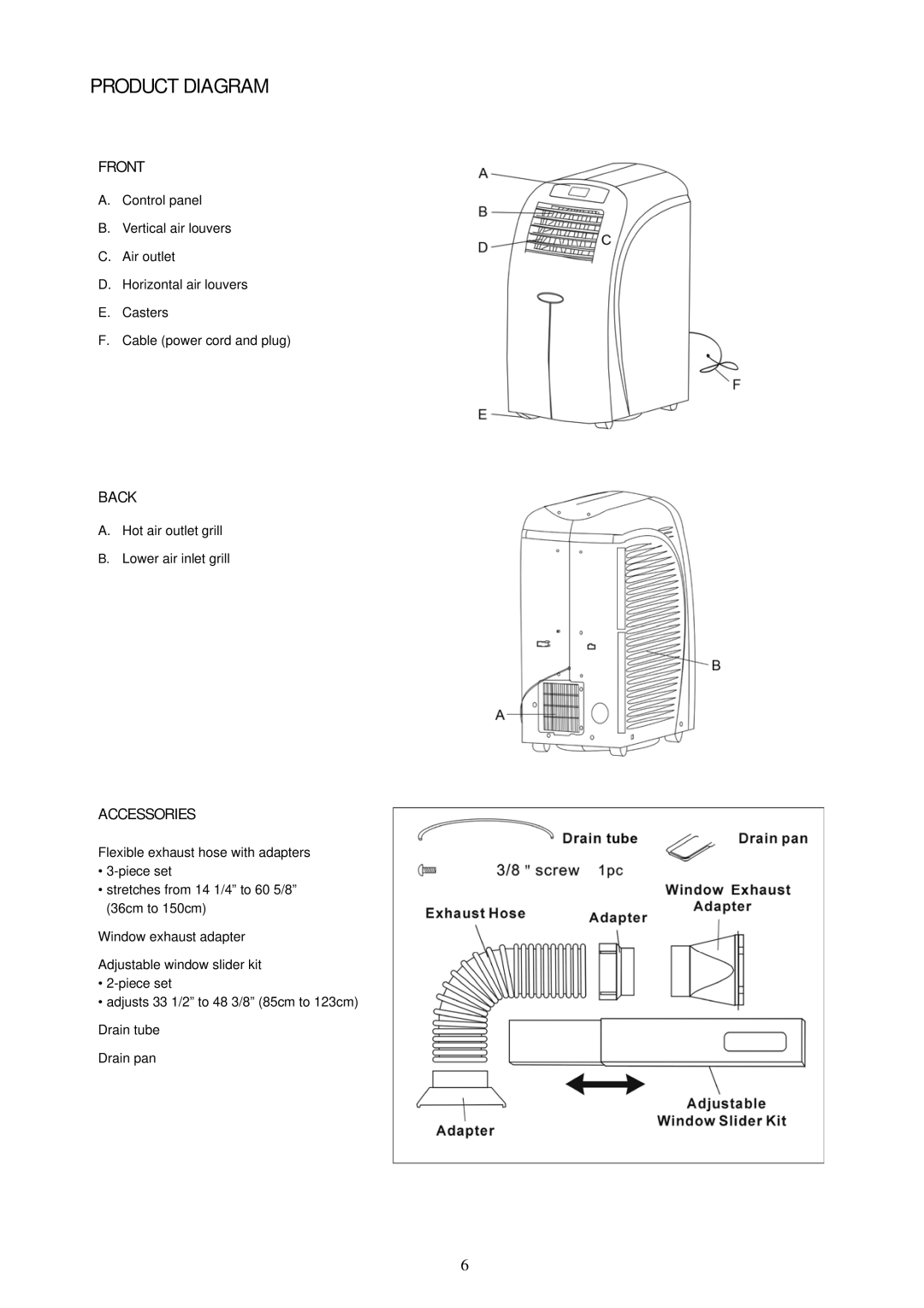 Soleus Air PH1-10R-03, PH1-12R-03, PH1-14R-03 owner manual Product Diagram, Front, Back, Accessories 