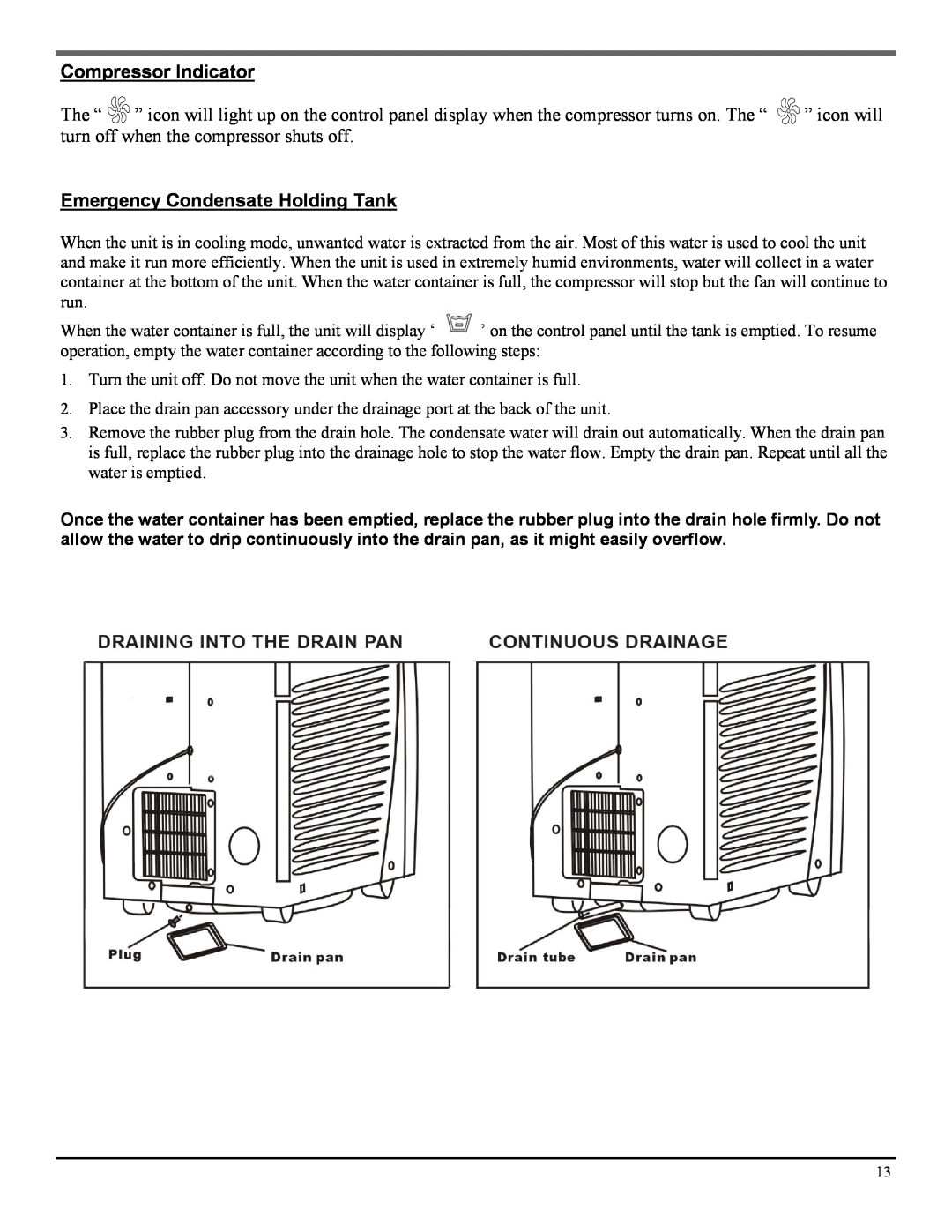 Soleus Air PH3-09R-03, PH3-10R-03 manual Compressor Indicator, Emergency Condensate Holding Tank 