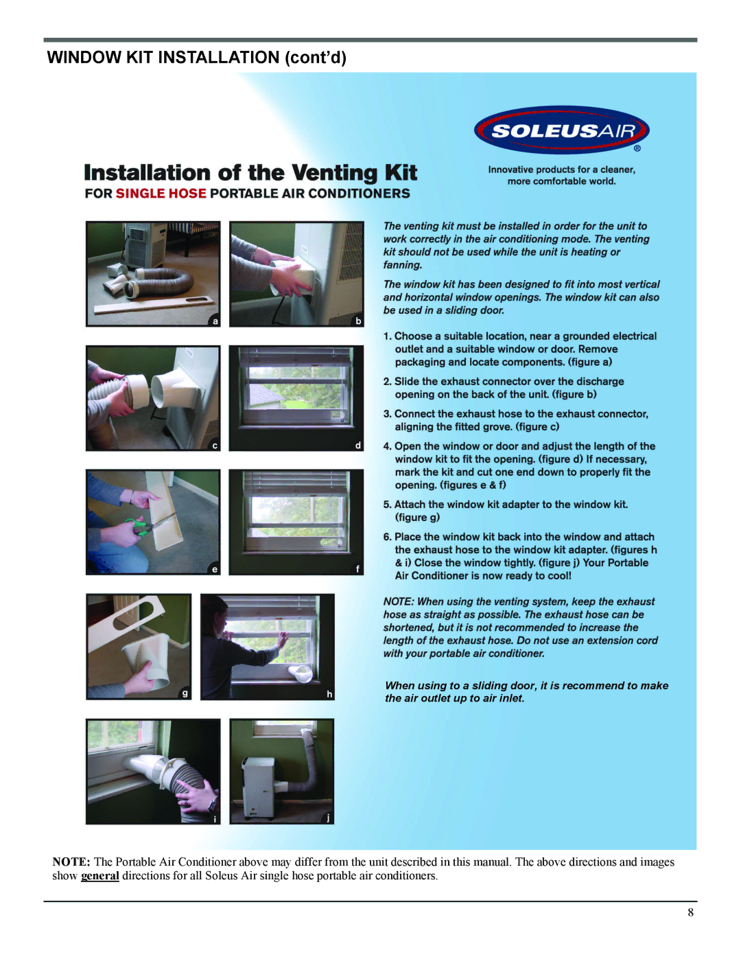 Soleus Air PH3-12R-03 manual Window KIT Installation cont’d 