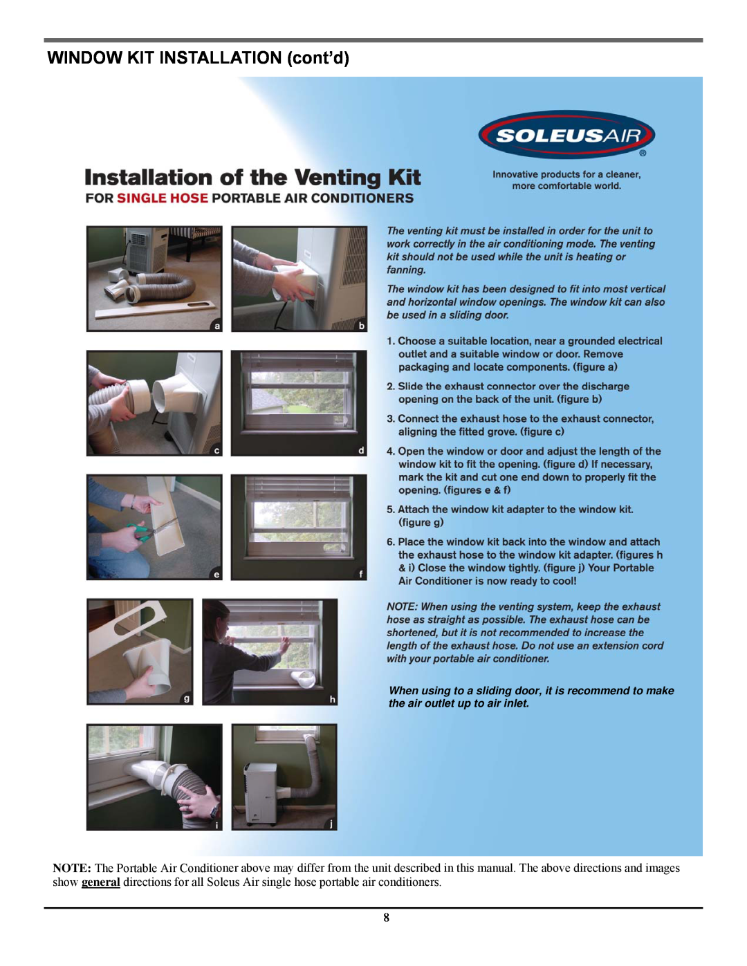 Soleus Air PH3-12R-03 operating instructions WINDOW KIT INSTALLATION cont’d 