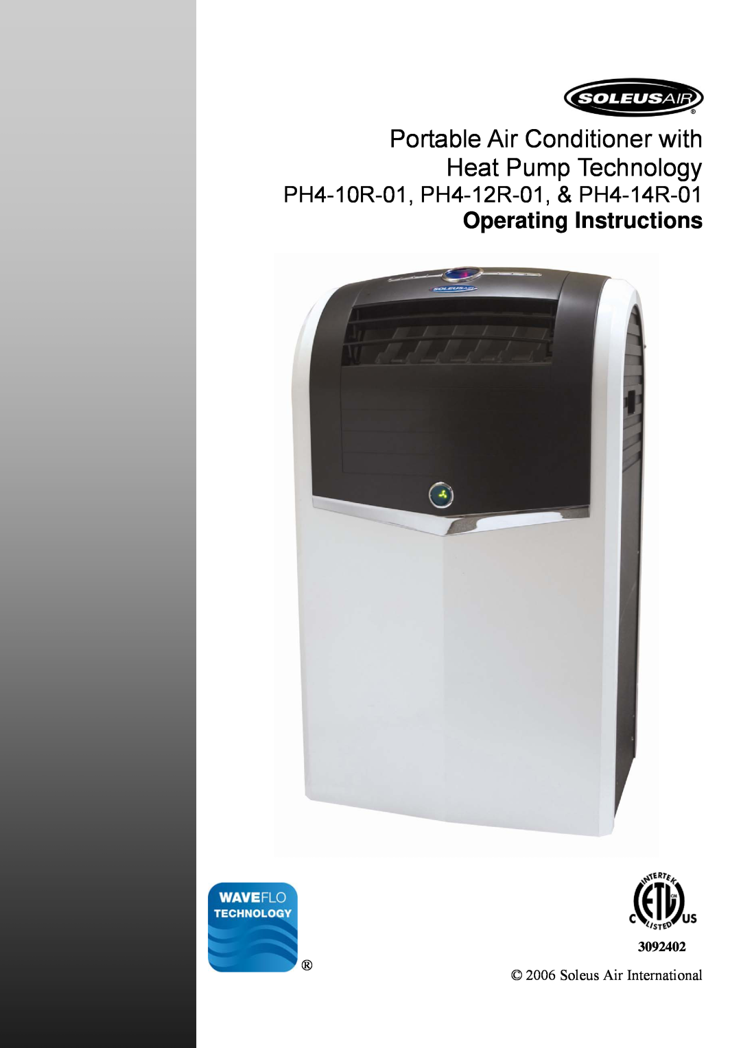 Soleus Air manual Portable Air Conditioner with, Heat Pump Technology, PH4-10R-01, PH4-12R-01,& PH4-14R-01, 3092402 