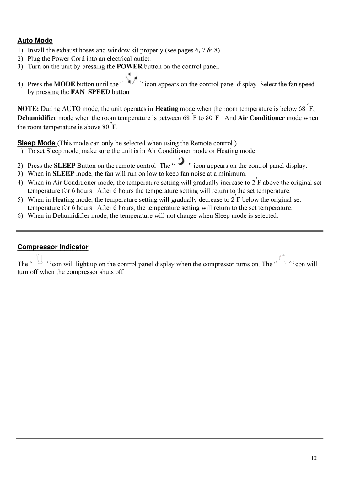 Soleus Air PH4-13R-01 operating instructions Auto Mode, Compressor Indicator 