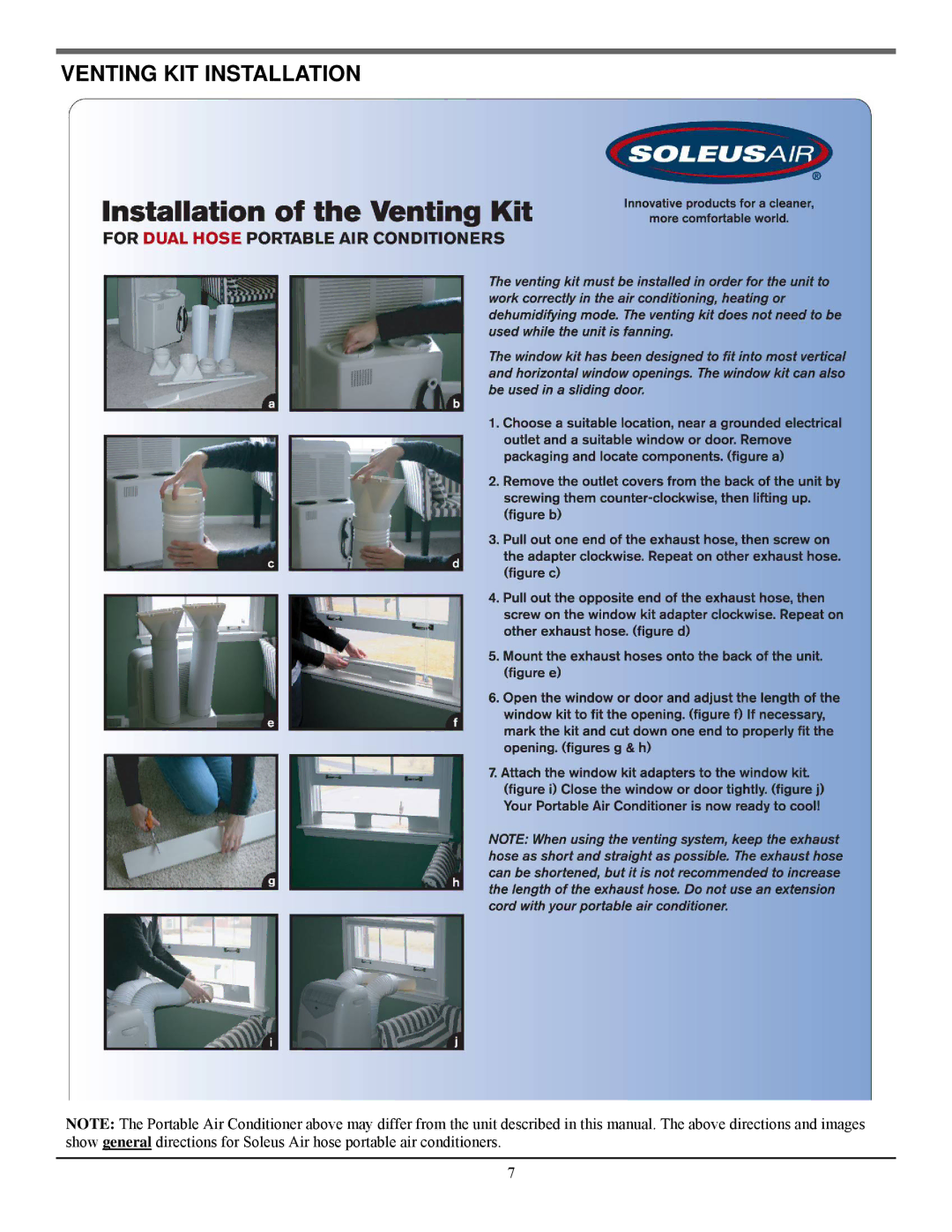 Soleus Air PH5-13R-32D manual Venting KIT Installation 