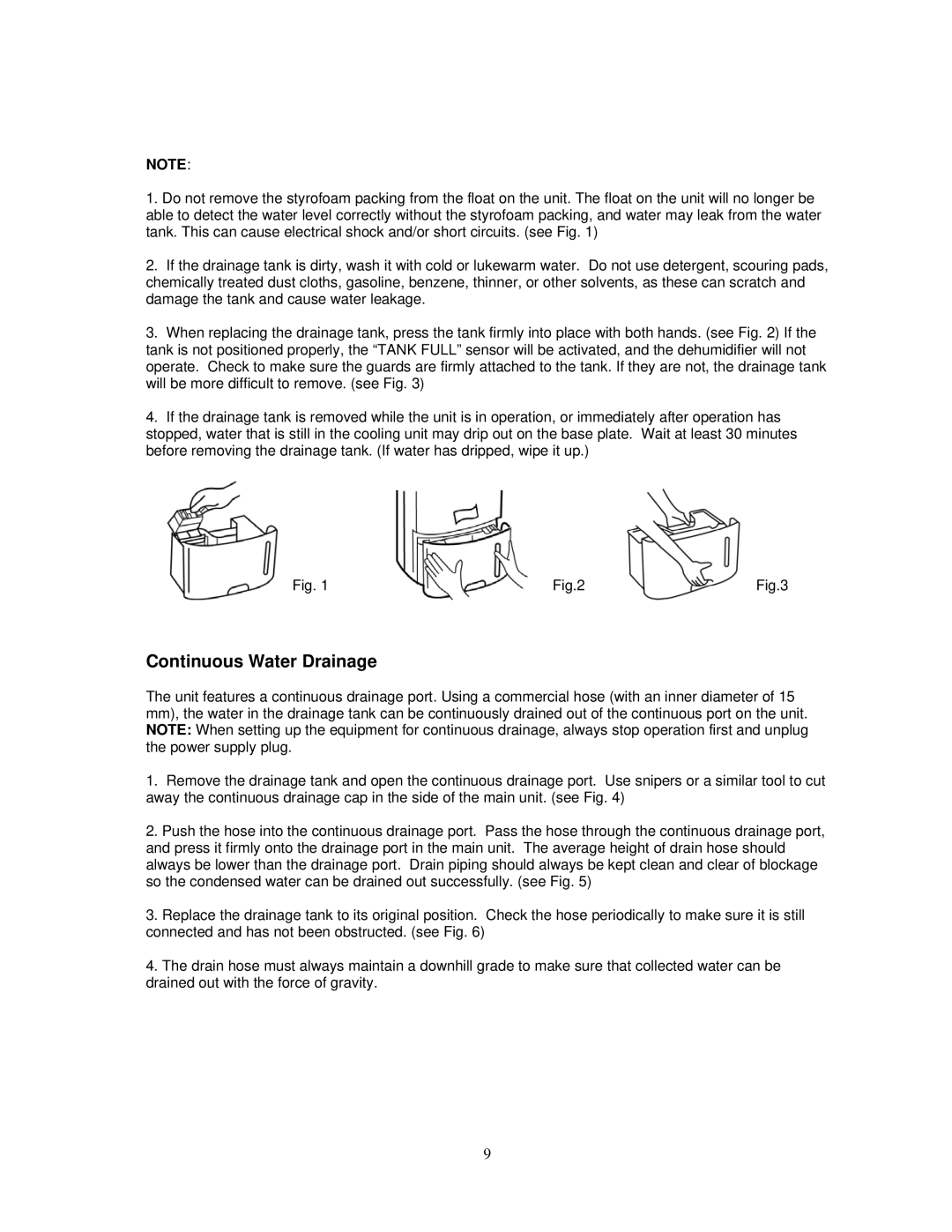 Soleus Air PORTABLE DEHUMIDIFIER user manual Continuous Water Drainage 