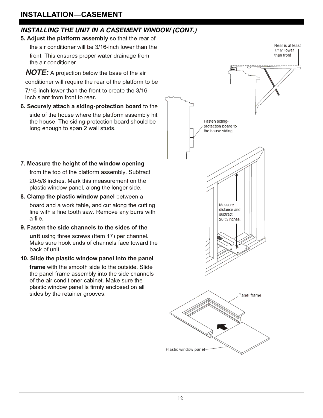 Soleus Air SG-CAC-08ESE manual Clamp the plastic window panel between a, Fasten the side channels to the sides 