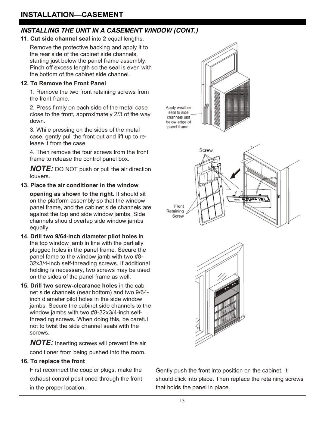 Soleus Air SG-CAC-08ESE manual Cut side channel seal into 2 equal lengths, To Remove the Front Panel 