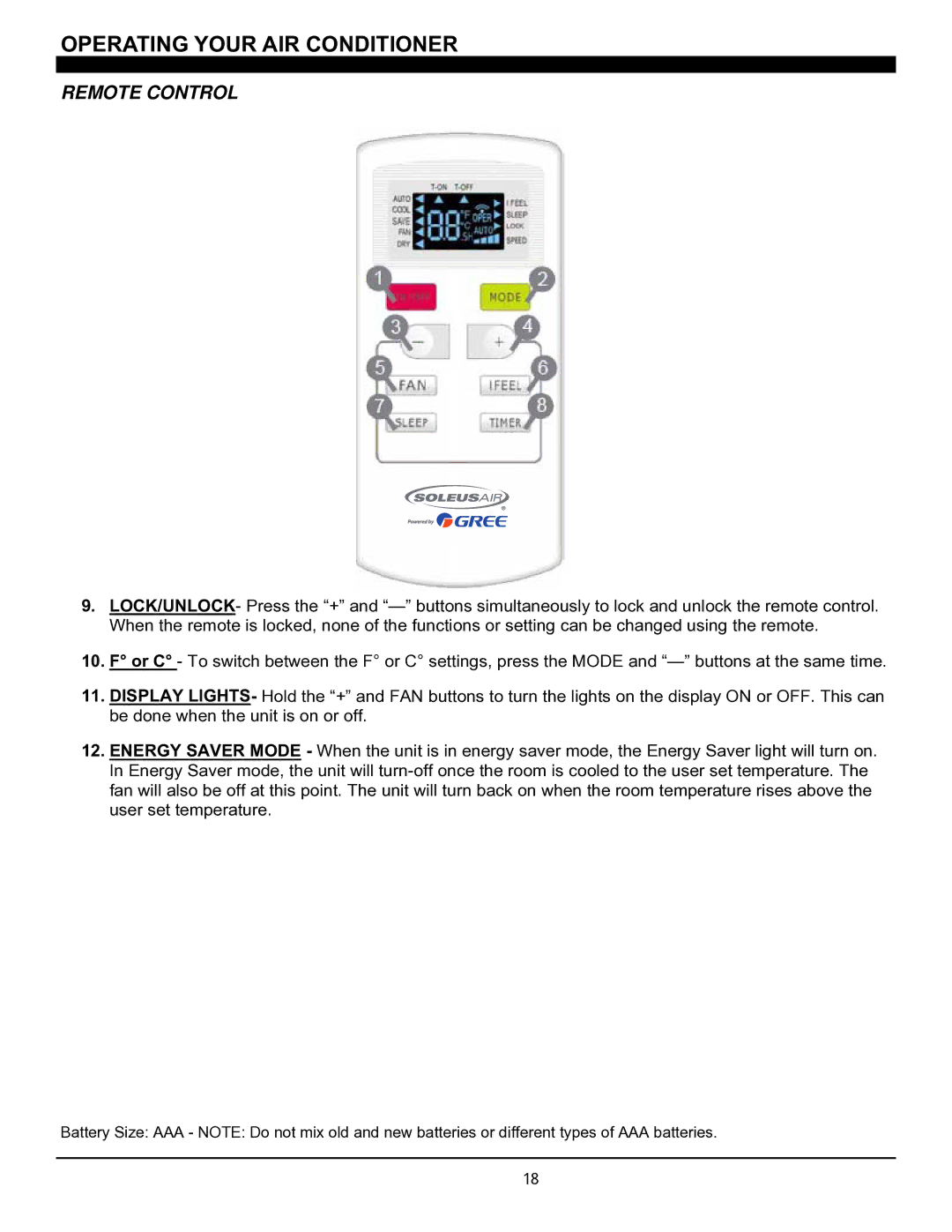 Soleus Air SG-CAC-08ESE manual Operating Your AIR Conditioner 