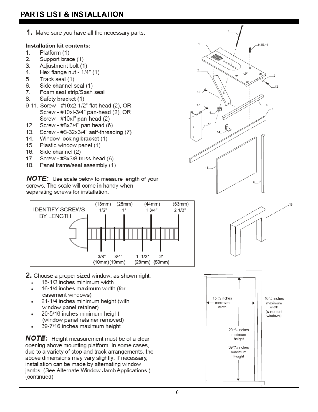 Soleus Air SG-CAC-08ESE manual Parts List & Installation 