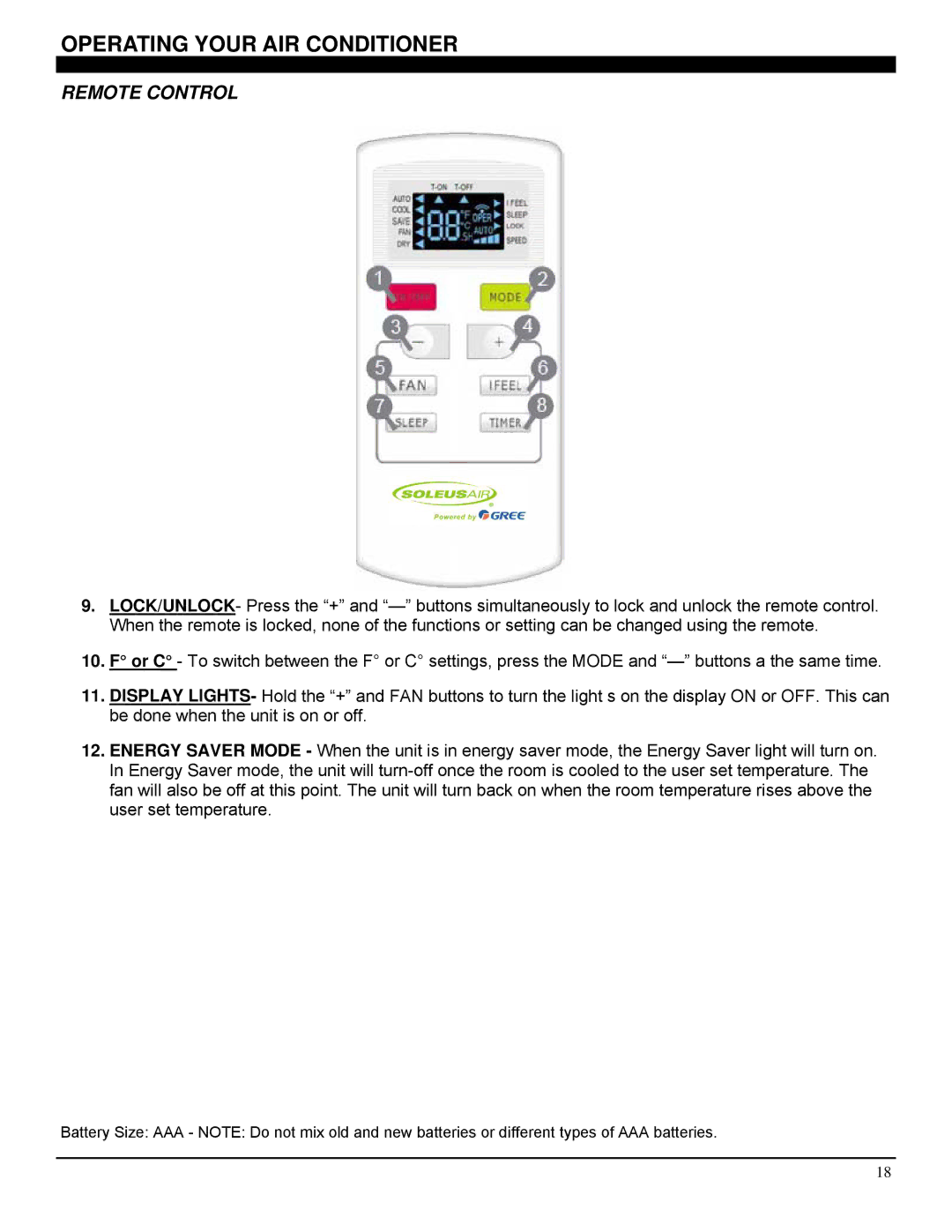 Soleus Air SG-CAC-12SE, SG-CAC-08ESE, SG-CAC-10SE manual Operating Your AIR Conditioner 