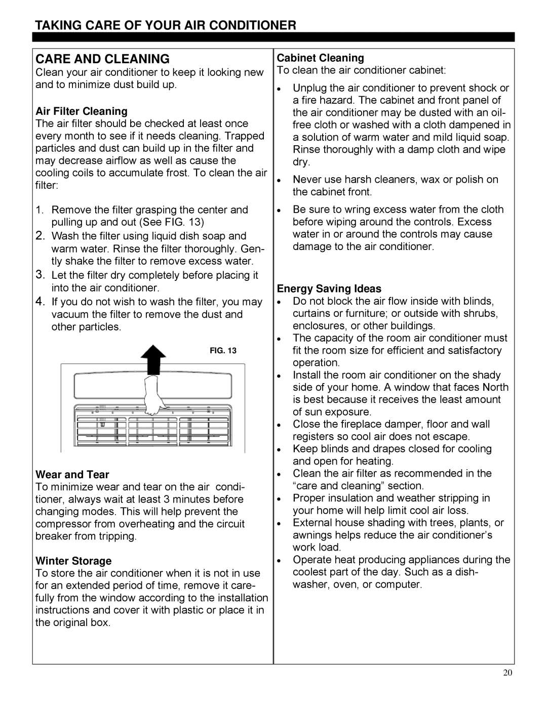 Soleus Air SG-CAC-10SE, SG-CAC-12SE manual Taking Care of Your AIR Conditioner Care and Cleaning, Air Filter Cleaning 