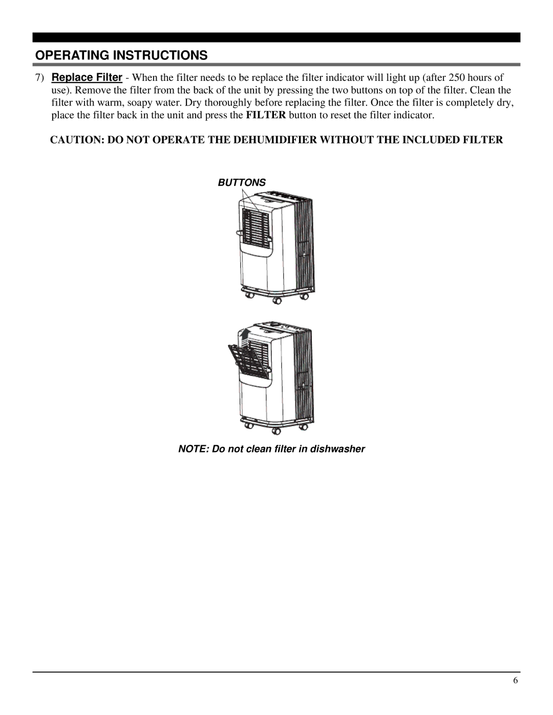 Soleus Air SG-DEH-70-2 (DP2-70-03) manual Buttons 