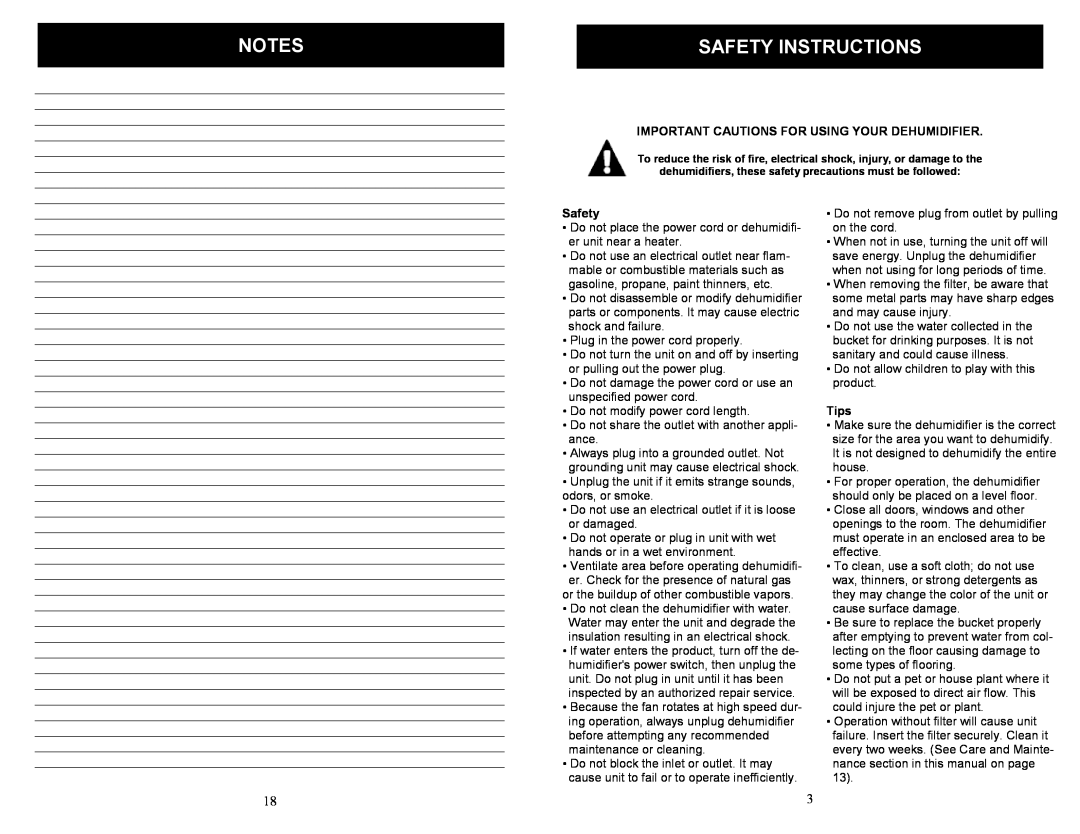 Soleus Air SG-DEH-70EIP-6 operating instructions Safety Instructions 